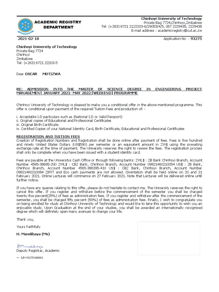 APPLICATION FORMS OF CHINHOYI UNIVERSITY OF TECHNOLOGY visual data 2