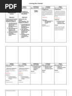 Learning Plan Calendar: SUBJECT: Science Grade: 9 Quarter: 1