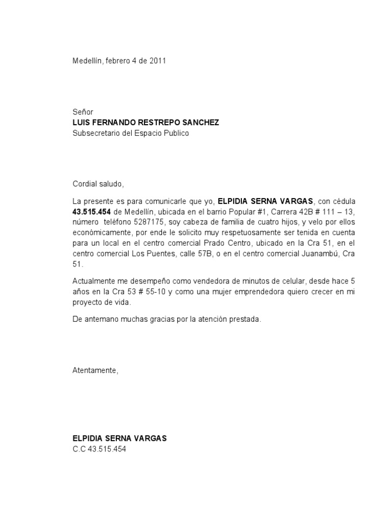 Carta espacio publico