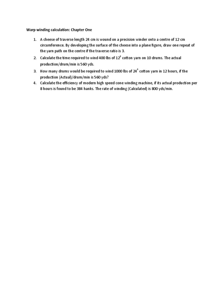 Warp Winding Calculation: Chapter One | PDF