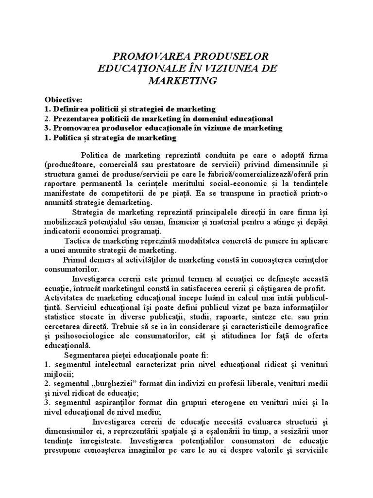 2.promovarea Produselor Educationale in Viziunea de Marketing | PDF