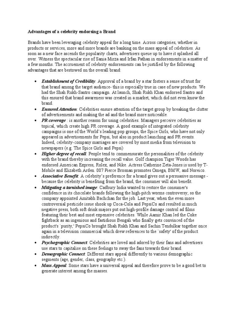 Celebrity Endorsing A Brand | Download Free PDF | Brand | Advertising