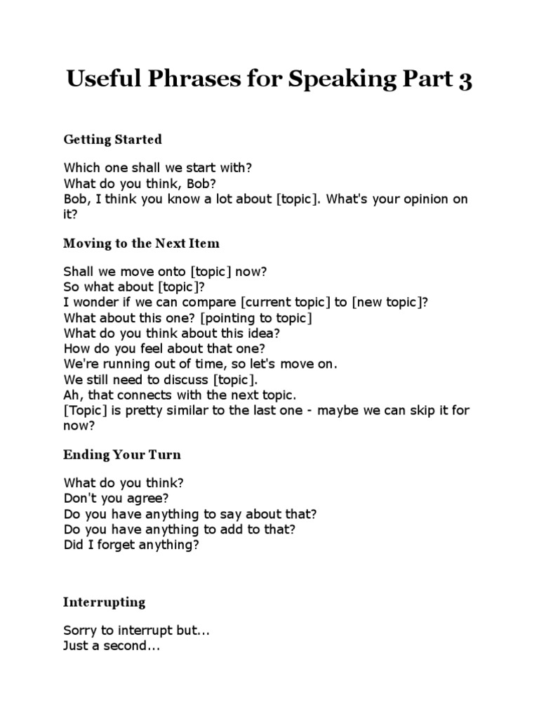 CAE Speaking Part 3: Useful Phrases | PDF | Career & Growth | Self ...