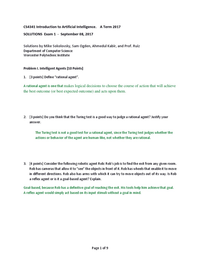 Cs4341 A17 Exam1 Solutions Pdf Computer Programming Computer Science