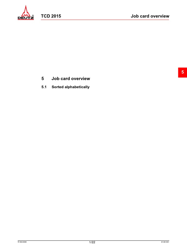 2006　BEAR　カタログ Deutz Engine TCD 2015 Workshop Manual - Job Card Overview