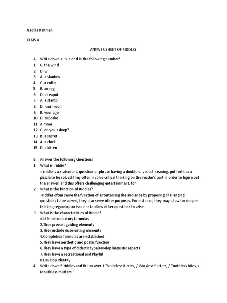 Riddles and Answers Explained | PDF