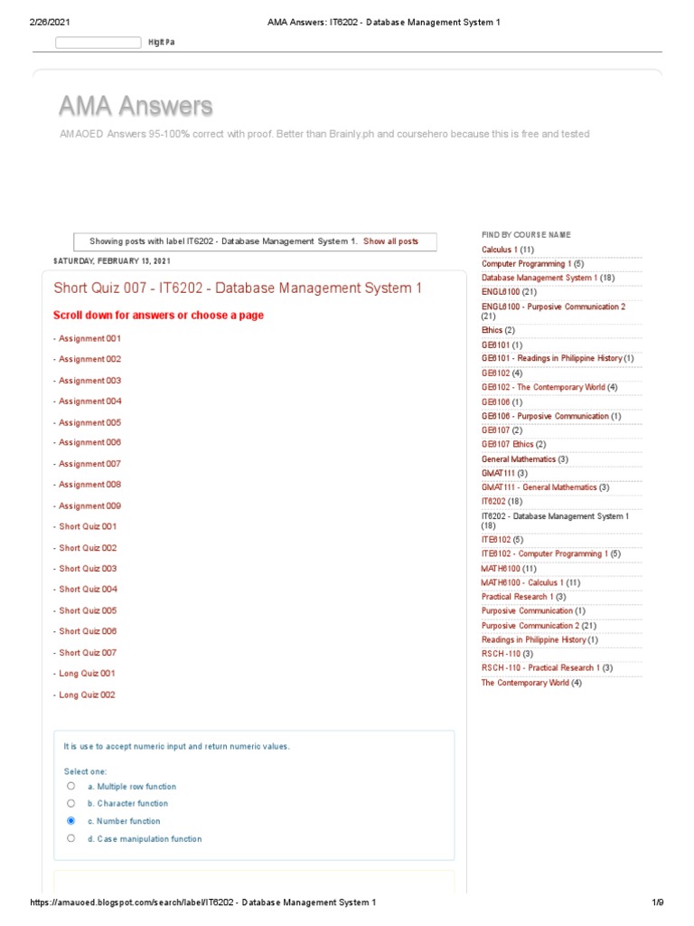 Ama answers it6202 database management system 1 pdf databases