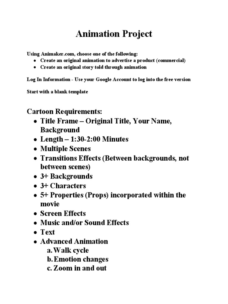 Animation Assignment Sheet - Commercial | PDF