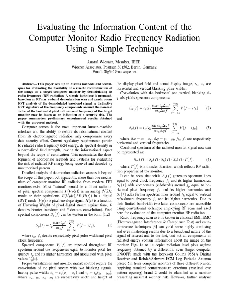 Monitor RF Radiation Evaluation Techniques | PDF | Spectral Density ...