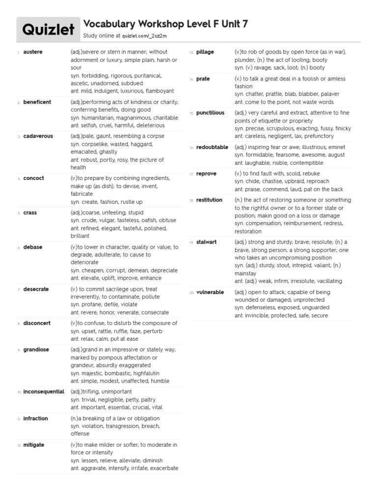 Vocabulary Level F Unit 7 PDF Justice Crime & Violence