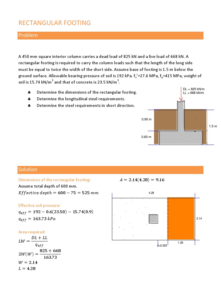 Rectangular Footing Design Example | PDF | Pascal (Unit) | Pressure
