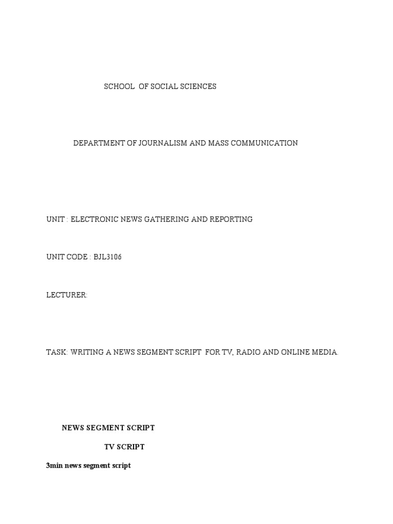 School of Social Sciences: 3min News Segment Script | Download Free PDF ...