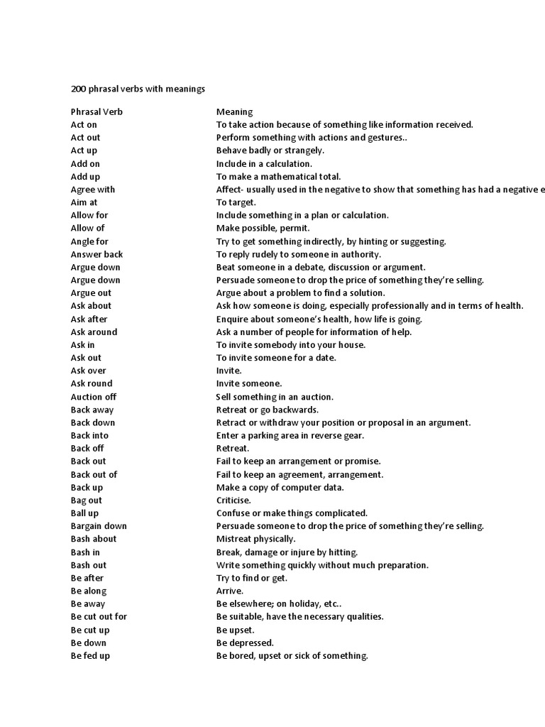 200 Phrasal Verbs With Meanings | PDF | Self-Improvement