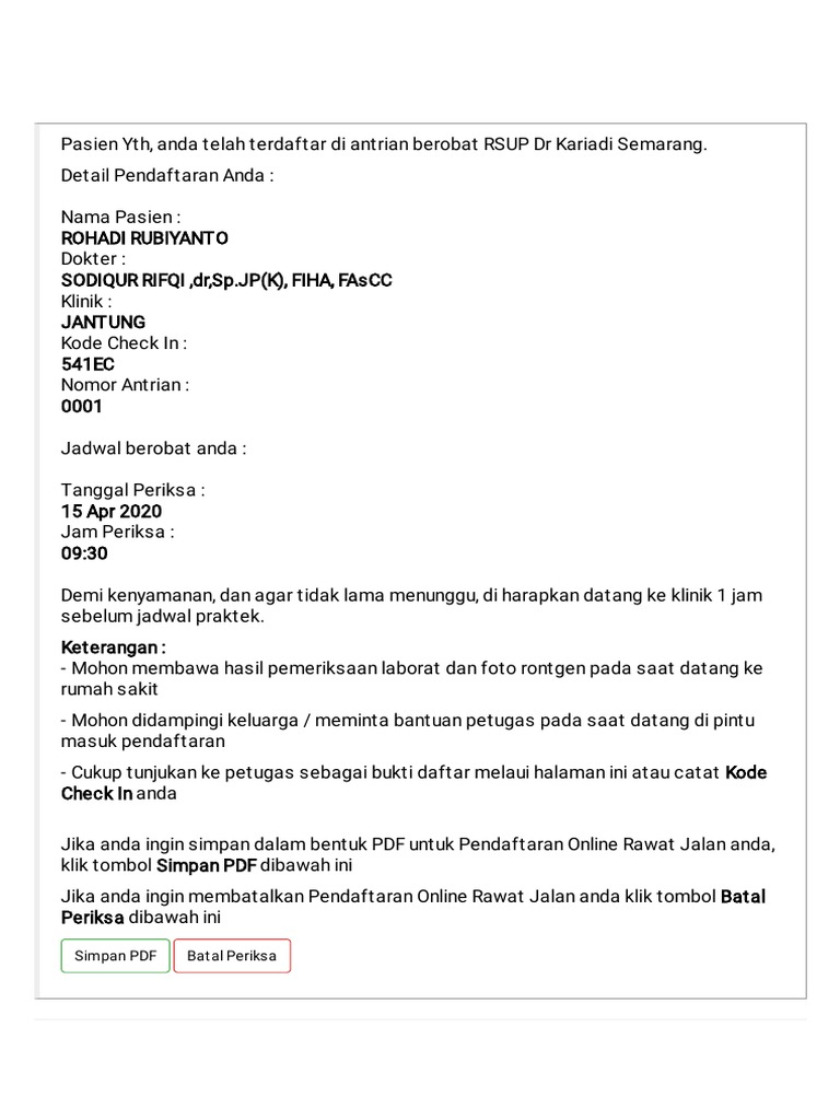 Bukti Daftar Pendaftaran Online Rawat Jalan Admisi Rawat Jalan RSUP