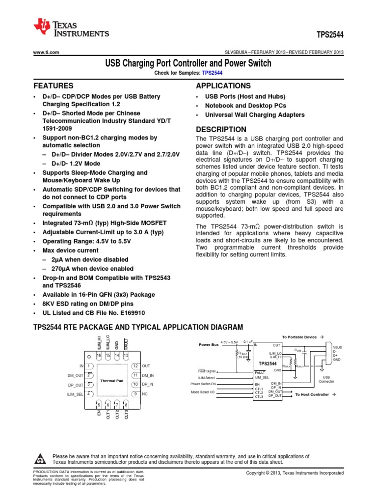 USB Charging Port Controller and Power Switch Features Applications PDF Usb Electrical