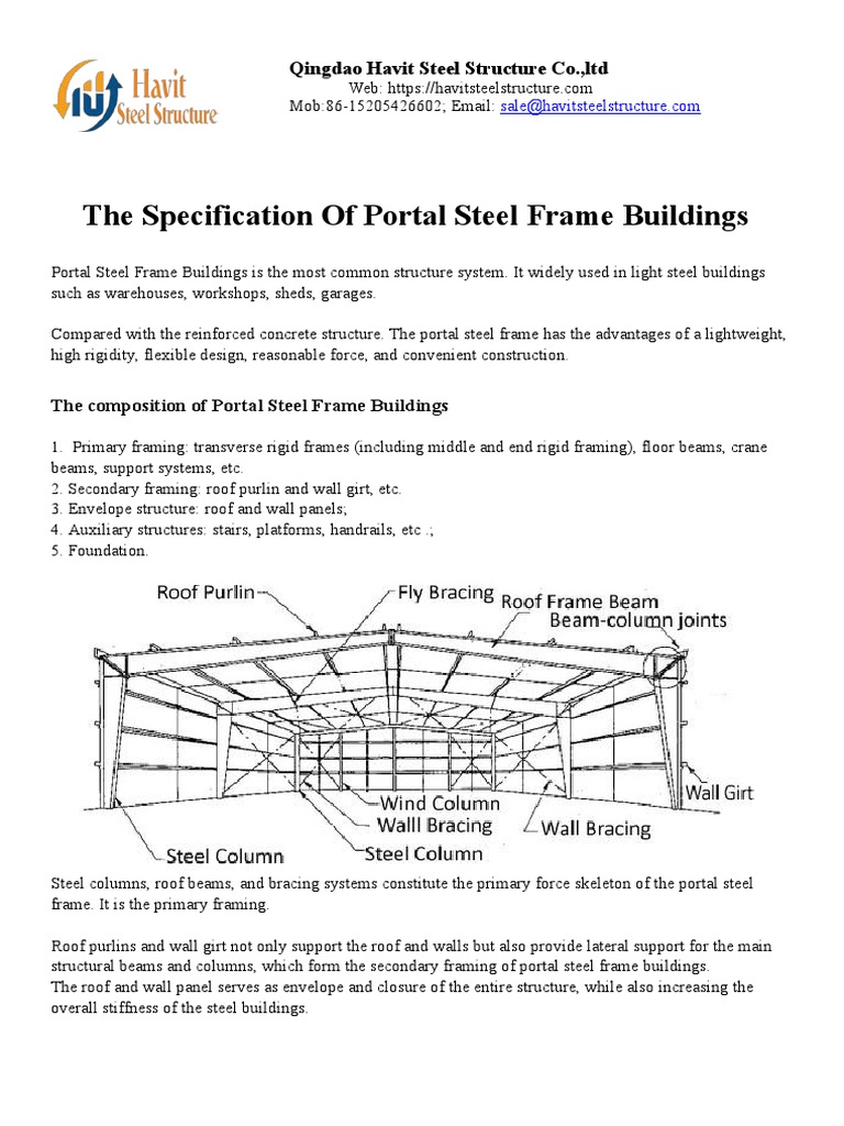 The Specification of Portal Steel Frame | PDF