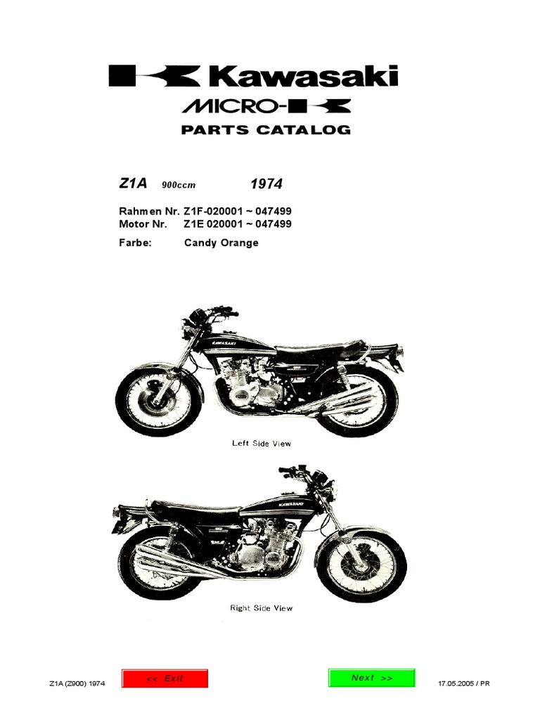 Kawasaki Z1A (Z900) 1974 Parts Guide | PDF | Screw | Brake