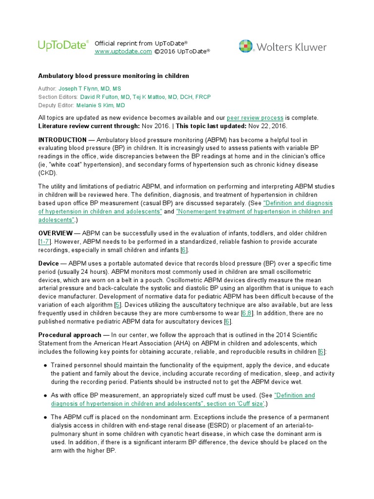 Ambulatory Blood Pressure Monitoring in Children UpToDate PDF