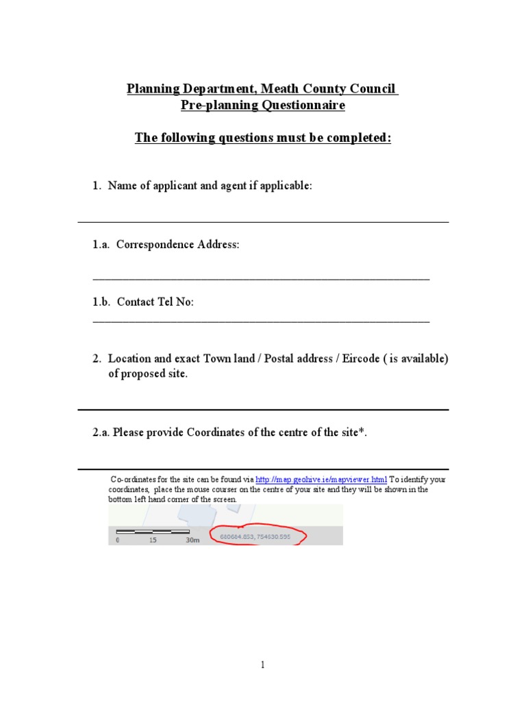 Planning Department, Meath County Council PrePlanning Questionnaire