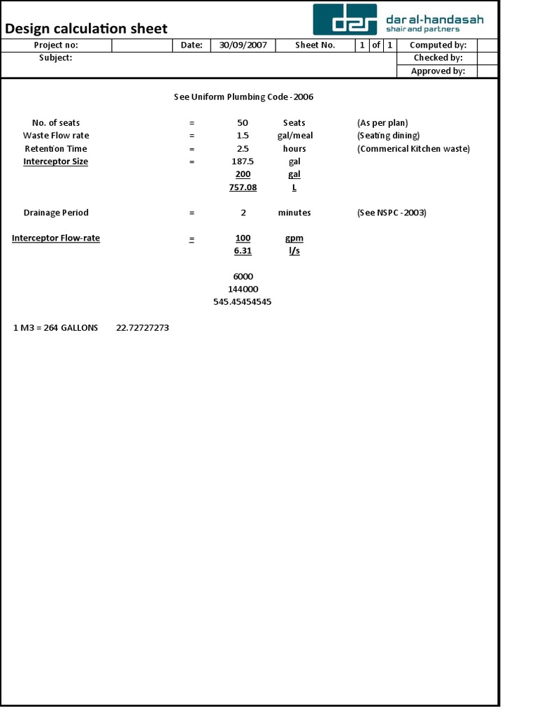 Grease Interceptor Sizing Seat Method (Version 1) PDF