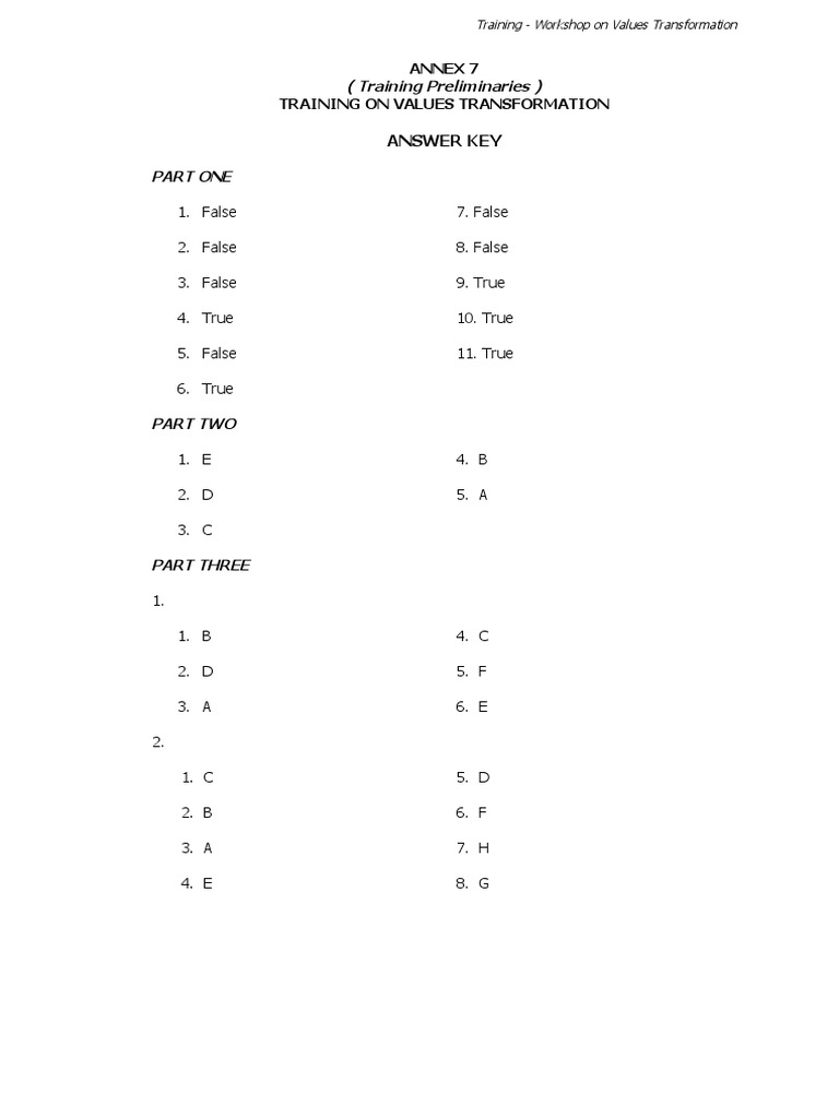 Answers Key | PDF