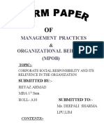 Management Practices & Organizational Behaviour (MPOB) : Submitted By