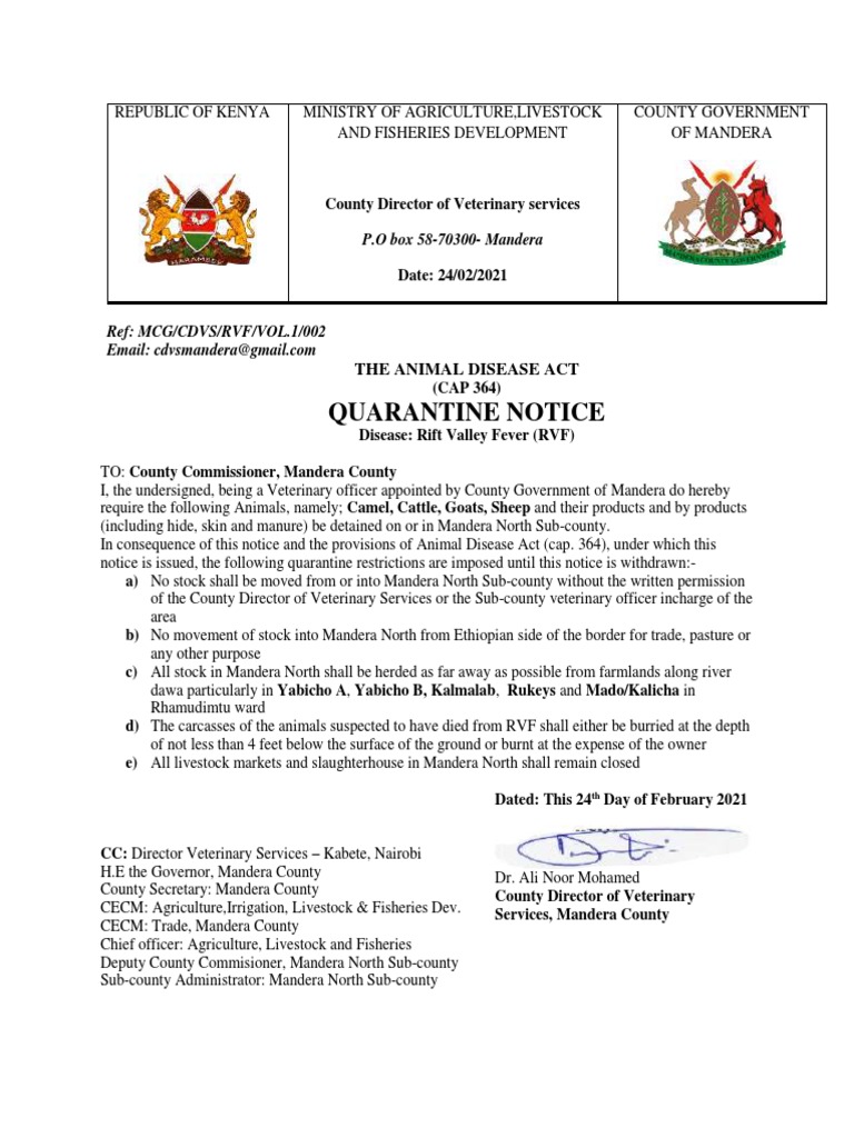 Quarantine Notice - MdrNorth | PDF | Livestock | Animals And Humans