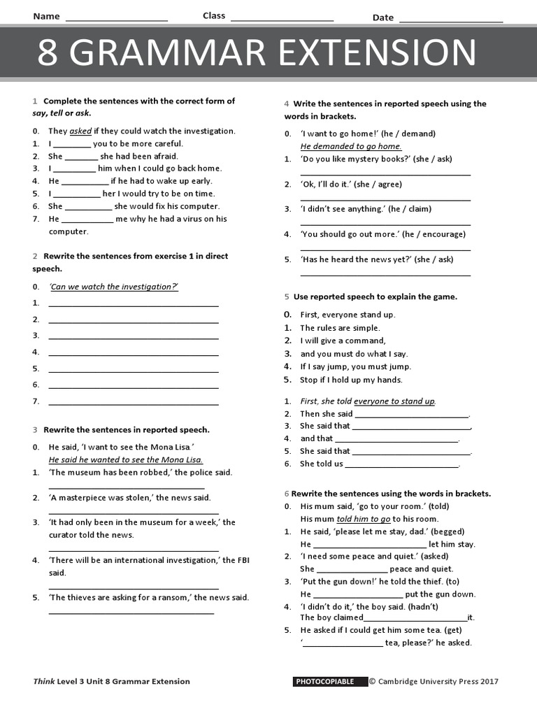 Think L3 Unit 8 Grammar Extension Pdf Violence