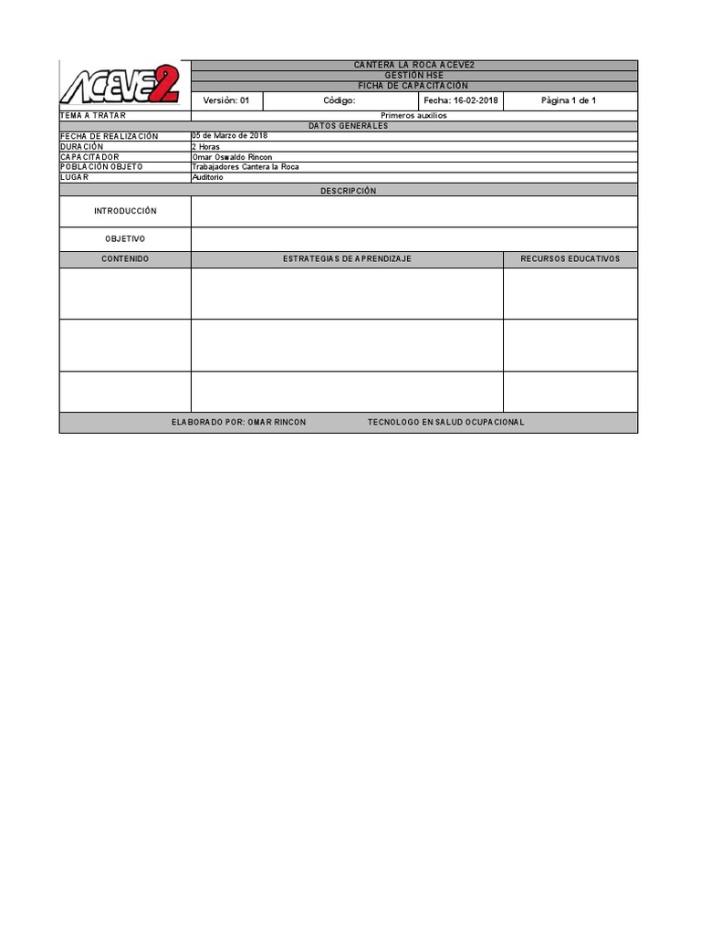 Ficha Tecnica de Capacitaciòn | PDF