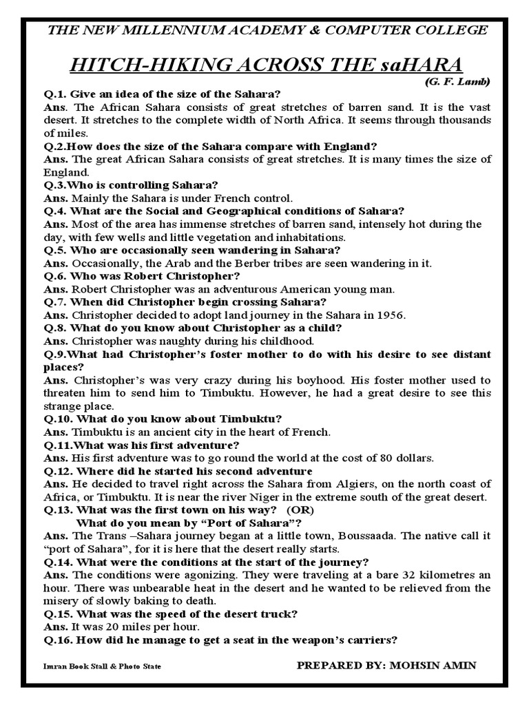 Hitch Hiking Across The Sahara The New Millennium Academy & Computer