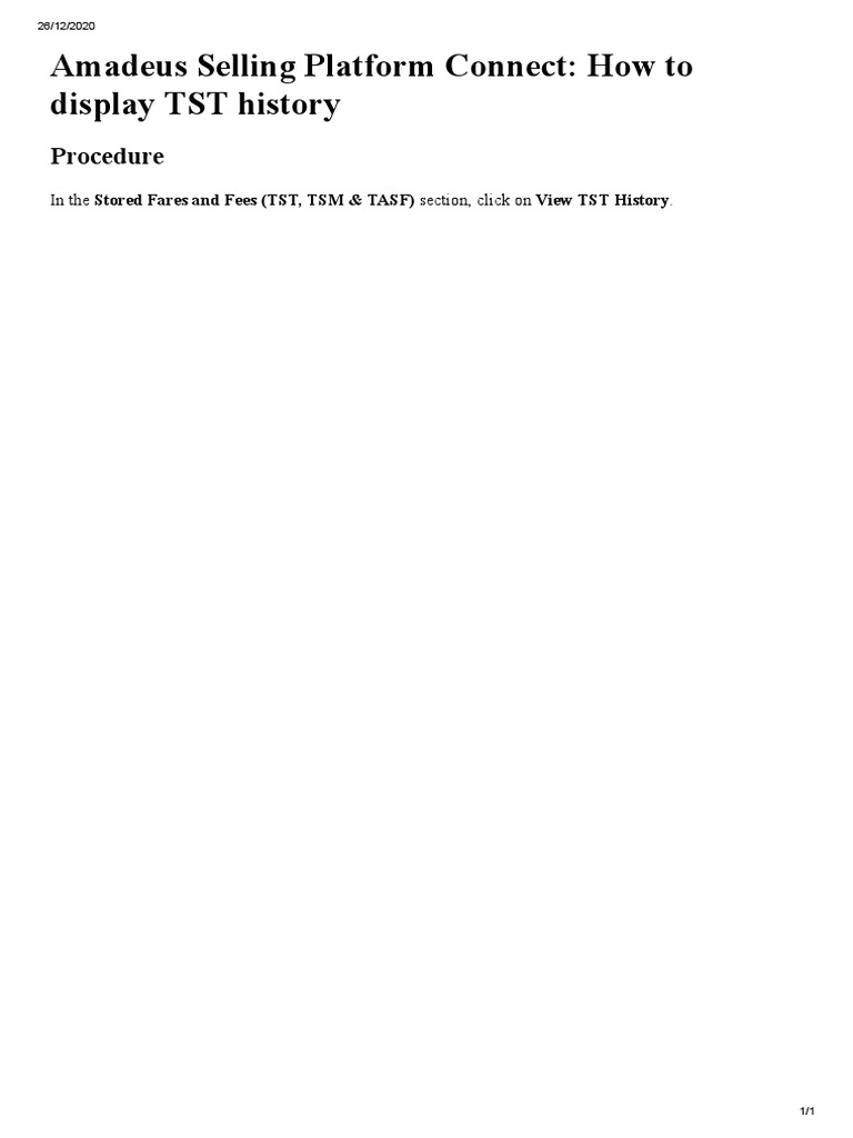 Amadeus Selling Platform Connect - How To Display TST History | PDF