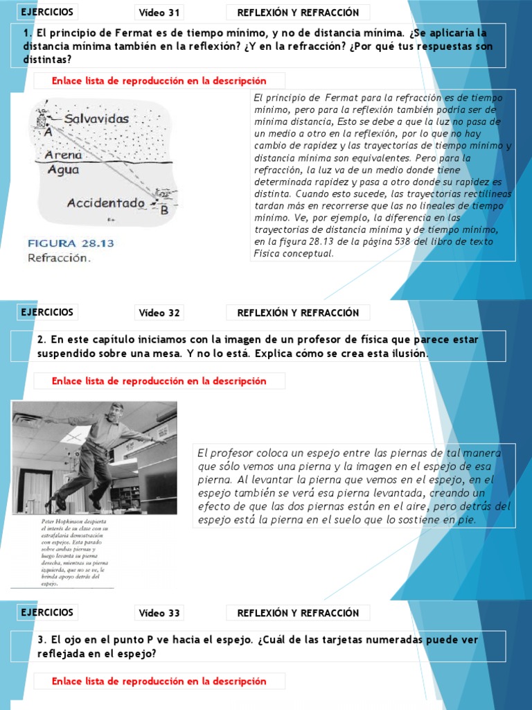 Reflexión y Refracción: Ejercicios Esenciales | PDF | Reflexión (Física ...