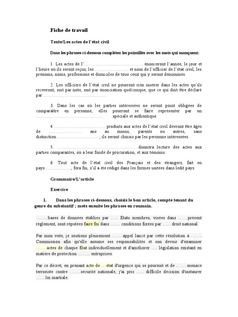 Actes de l'État Civil en France | PDF | Arts du langage et discipline ...