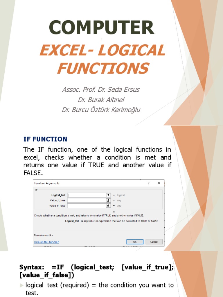 Computer - Excel Logical Functions | PDF | Function (Mathematics ...