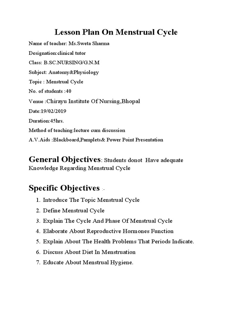 Menstrual Cycle Lesson Plan for Nursing | PDF | Wellness | Science ...