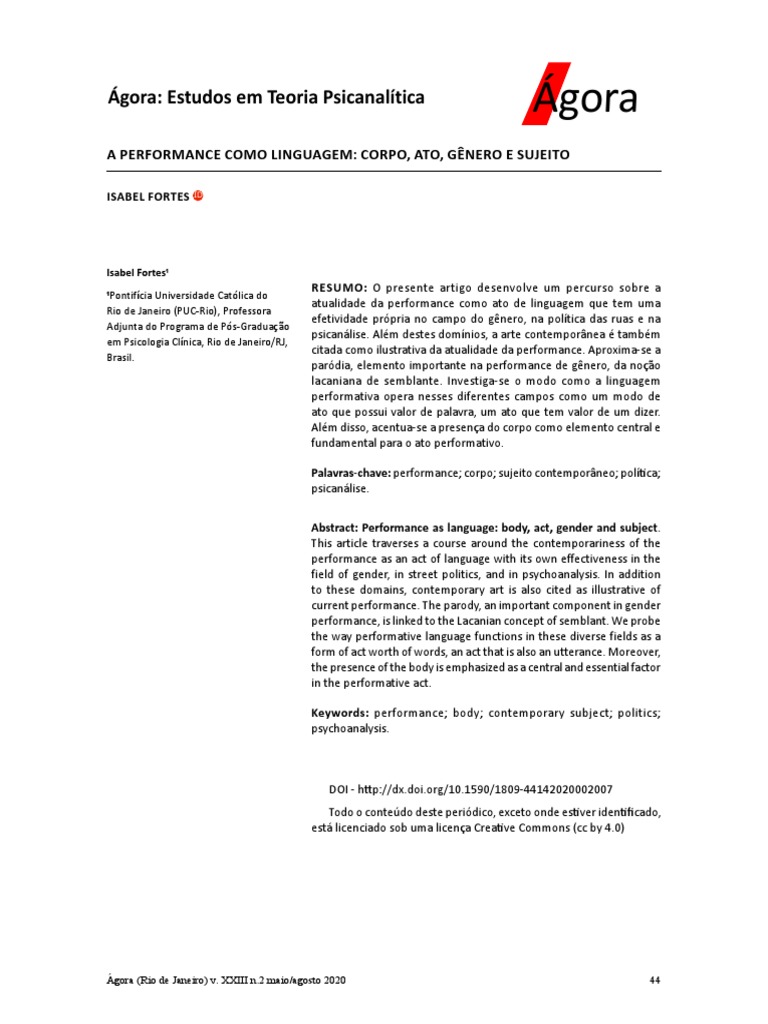 Performance: Corpo, Gênero e Psicanálise | PDF