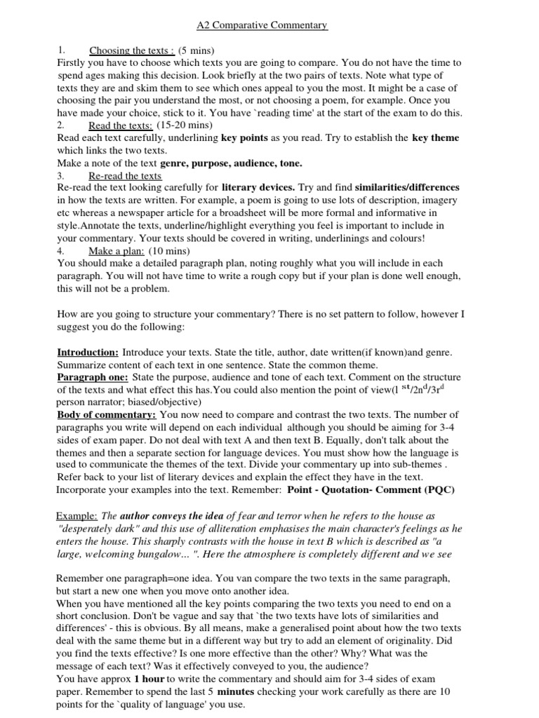 A2 Comparative Commentary Guide | PDF | Poetry | Linguistics