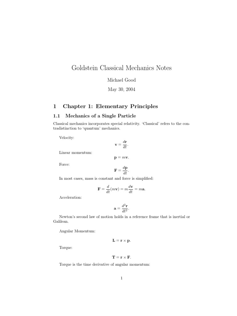 Goldstein Classical Mechanics Notes | PDF | Lagrangian Mechanics | Momentum