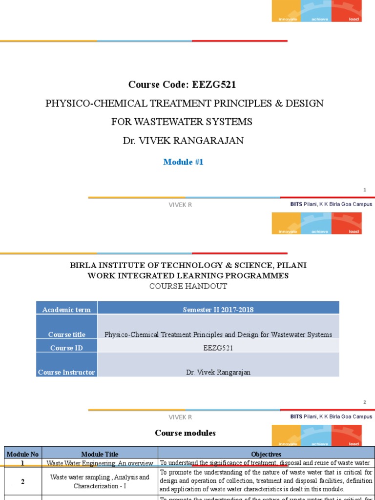 Course Code EEZG521 PhysicoChemical Treatment Principles & Design
