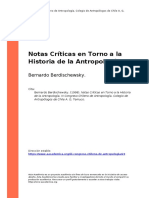 Bernardo Berdischewsky. (1998). Notas Criticas en Torno a La Historia de La Antropologia