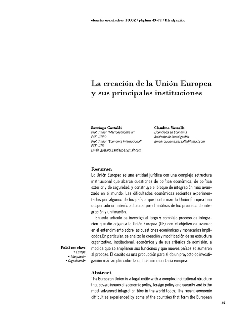 La Creacion de La Union Europea y Sus Principales | PDF | Unión Europea ...