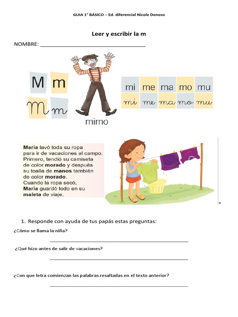Actividades con la letra M para 1° básico | PDF | Ciencias sociales ...