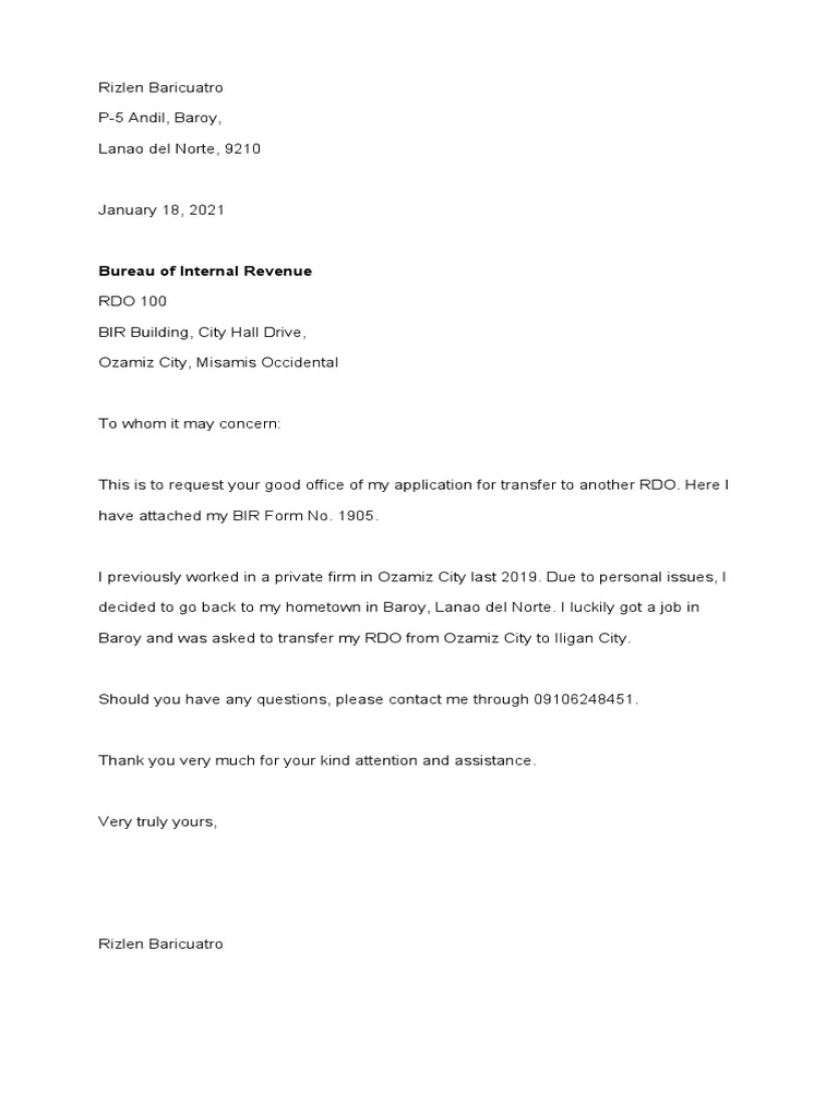 Request For Transfer of RDO | PDF