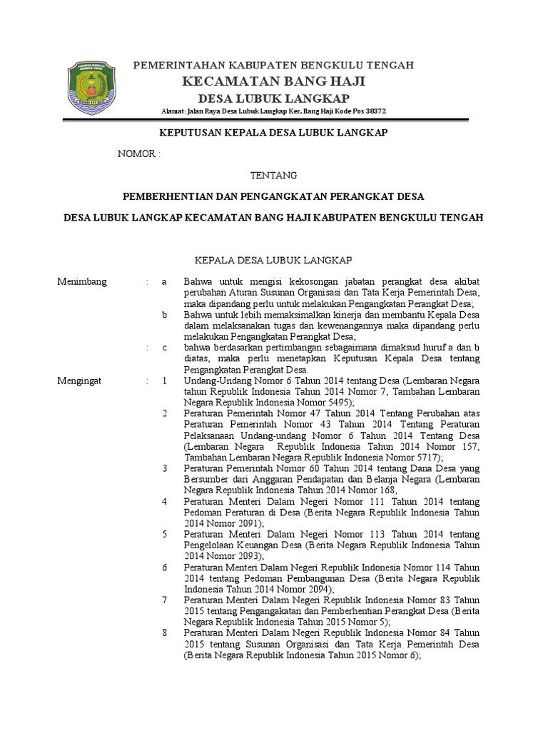 Sk Perangkat Desa 2016 Pdf