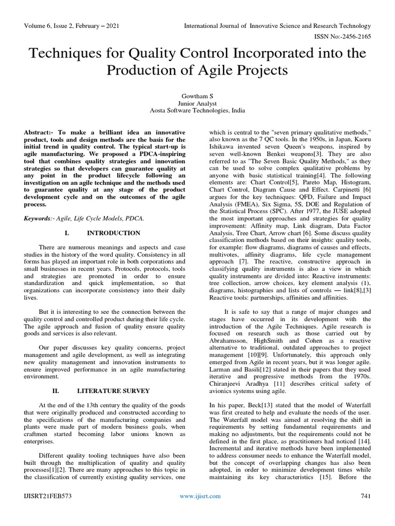 Techniques For Quality Control Incorporated Into The Production of ...