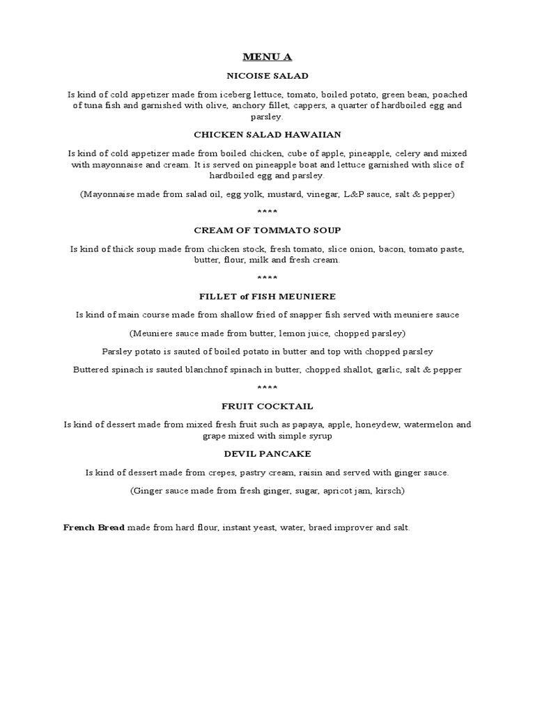 Menu Table D'hote PDF Salad Soup