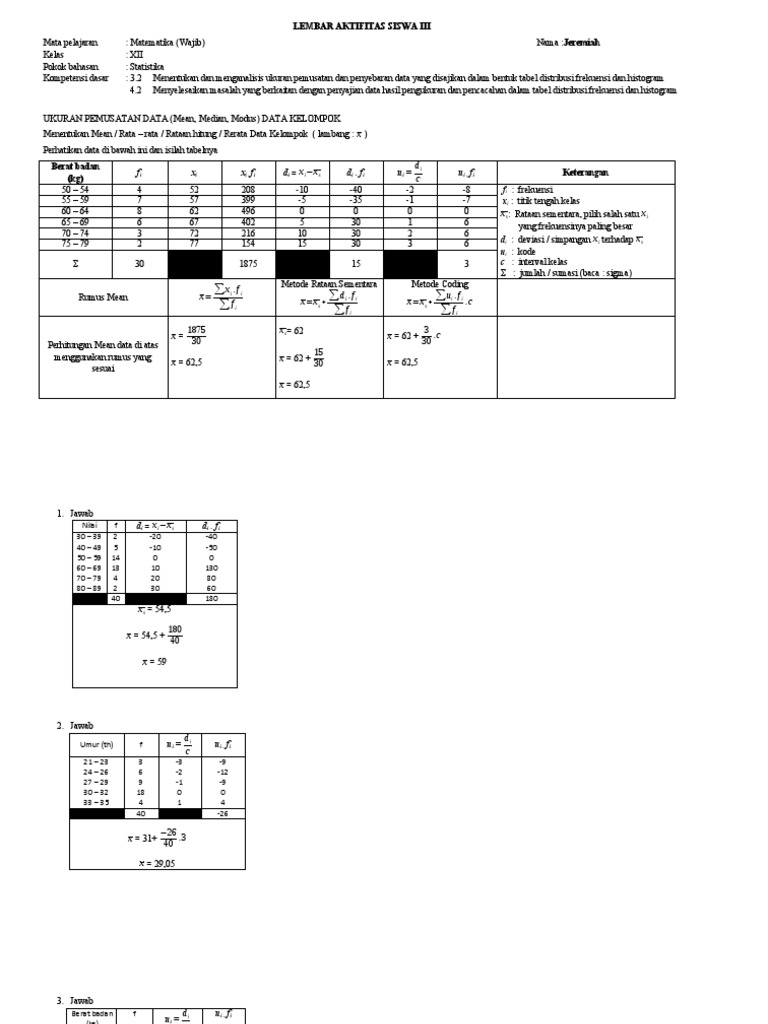 Aktivitas Statistika Kelas XII Matematika | PDF