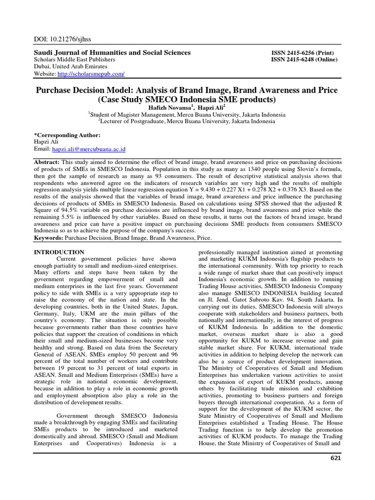 Impact of Brand Factors on SME Purchases | PDF | Coefficient Of ...