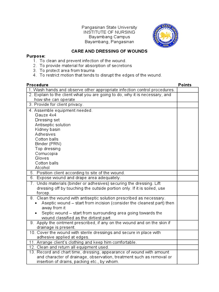 Wound Care and Dressing Procedures | PDF