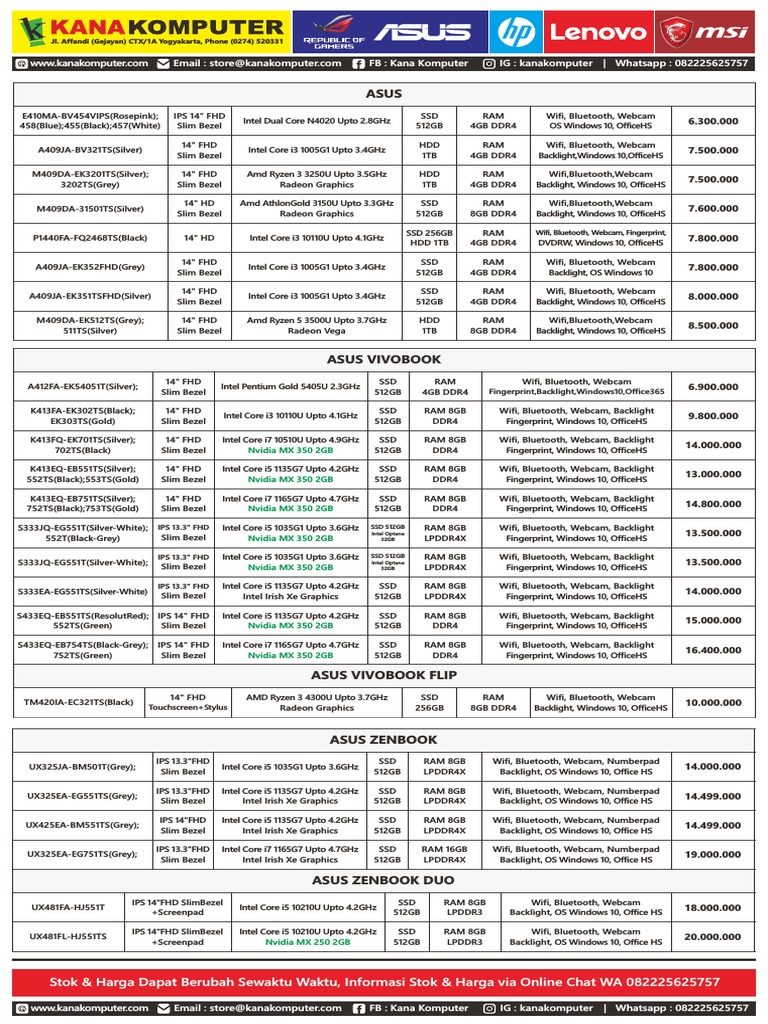 ASUS Laptops Specifications and Prices | PDF | Office Equipment ...